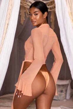 Sheer Beach Shirt In Light Orange -Glam Dress Store gg0023 7 chasing sunsets tan sheer wrap top