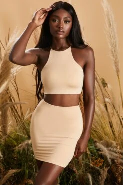 Bodycon Mini Skirt In Beige -Glam Dress Store nfs3hssg
